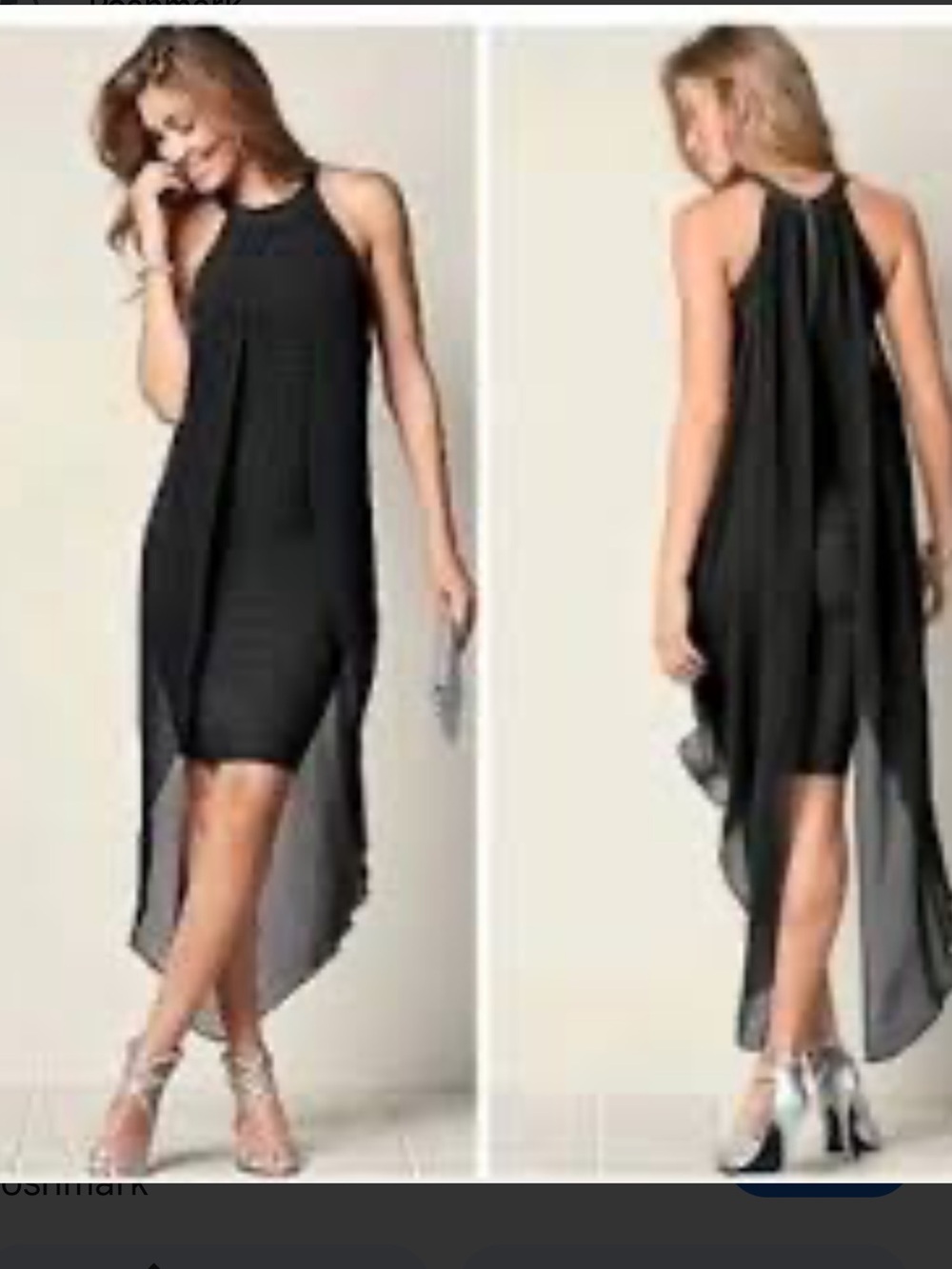 Venus Black Bodycon Bandage Dress with Chiffon Drapes Size 8 Cocktail Wedding